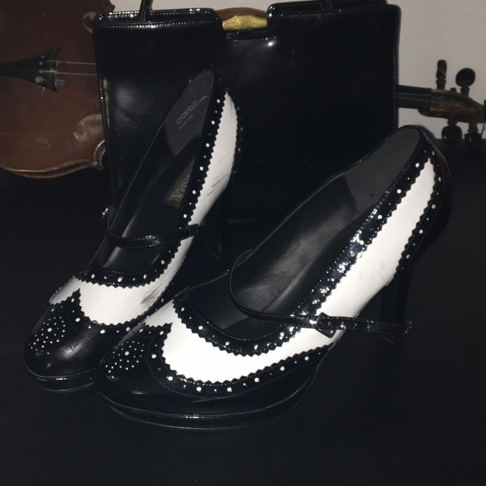 Black and white Spat style heels